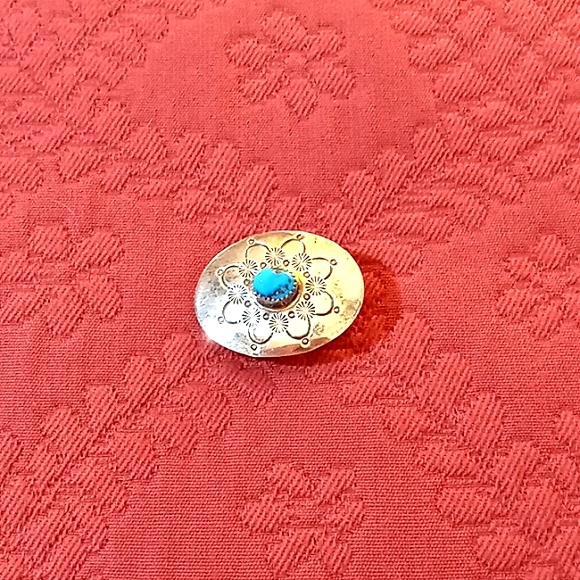 Vintage Native American Sterling and Turquoise Belt Buckle - Picture 2 of 4